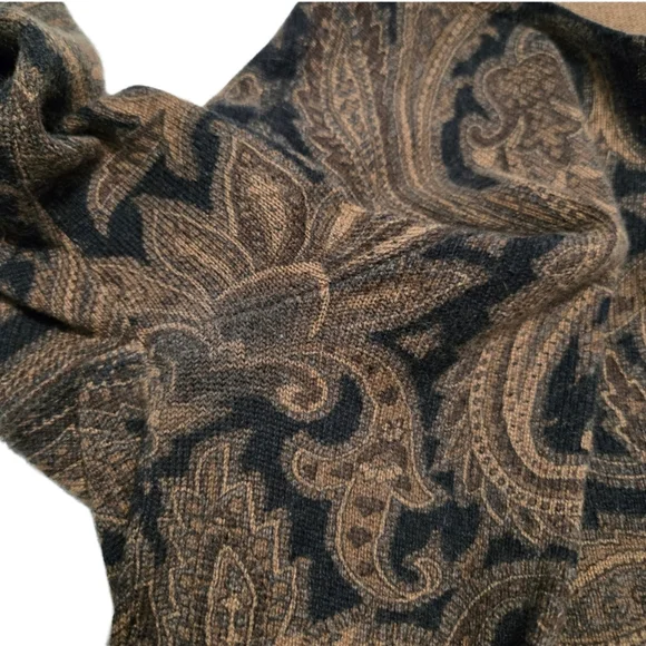 ✨2/$25 LRL Ralph Lauren~Brown Paisley~Lagenlook~Sweater Cashmere Silk~SM - Picture 7 of 8